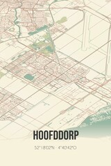 Fototapeta premium Retro Dutch city map of Hoofddorp located in Noord-Holland. Vintage street map.