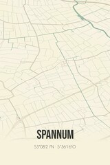 Retro Dutch city map of Spannum located in Fryslan. Vintage street map.