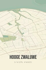 Retro Dutch city map of Hooge Zwaluwe located in Noord-Brabant. Vintage street map.