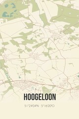 Retro Dutch city map of Hoogeloon located in Noord-Brabant. Vintage street map.