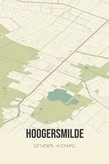 Retro Dutch city map of Hoogersmilde located in Drenthe. Vintage street map.
