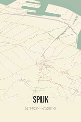 Retro Dutch city map of Spijk located in Groningen. Vintage street map.