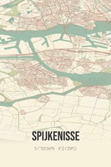 Retro Dutch city map of Spijkenisse located in Zuid-Holland. Vintage street map.