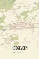 Obraz premium Retro Dutch city map of Hoogeveen located in Drenthe. Vintage street map.