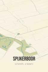 Retro Dutch city map of Spijkerboor located in Drenthe. Vintage street map.