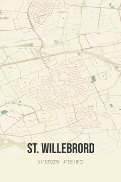 Retro Dutch city map of St. Willebrord located in Noord-Brabant. Vintage street map.