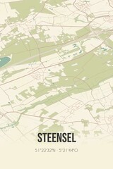 Retro Dutch city map of Steensel located in Noord-Brabant. Vintage street map.