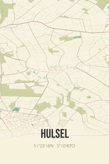 Retro Dutch city map of Hulsel located in Noord-Brabant. Vintage street map.