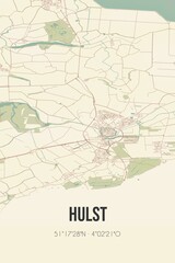 Retro Dutch city map of Hulst located in Zeeland. Vintage street map.
