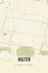 Retro Dutch city map of Hulten located in Noord-Brabant. Vintage street map.