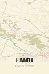 Retro Dutch city map of Hummelo located in Gelderland. Vintage street map.