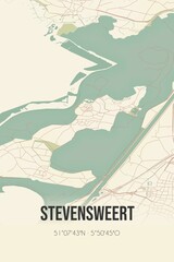 Retro Dutch city map of Stevensweert located in Limburg. Vintage street map.