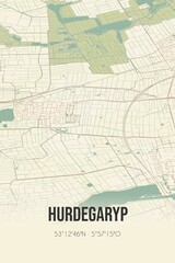 Retro Dutch city map of Hurdegaryp located in Fryslan. Vintage street map.
