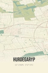 Obraz premium Retro Dutch city map of Hurdegaryp located in Fryslan. Vintage street map.