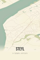 Retro Dutch city map of Steyl located in Limburg. Vintage street map.