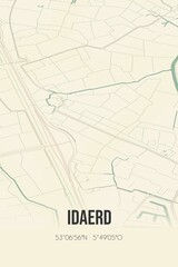 Retro Dutch city map of Idaerd located in Fryslan. Vintage street map.
