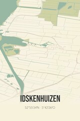 Retro Dutch city map of Idskenhuizen located in Fryslan. Vintage street map.
