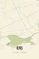 Retro Dutch city map of Iens located in Fryslan. Vintage street map.