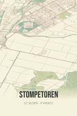 Retro Dutch city map of Stompetoren located in Noord-Holland. Vintage street map.