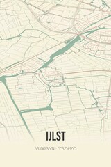Retro Dutch city map of IJlst located in Fryslan. Vintage street map.