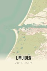 Fototapeta premium Retro Dutch city map of IJmuiden located in Noord-Holland. Vintage street map.