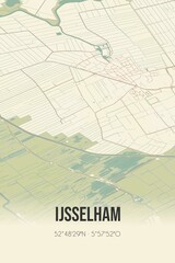 Retro Dutch city map of IJsselham located in Overijssel. Vintage street map.