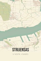 Retro Dutch city map of Strijensas located in Zuid-Holland. Vintage street map.