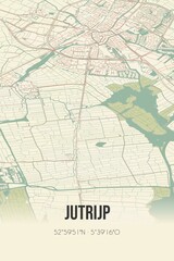 Retro Dutch city map of Jutrijp located in Fryslan. Vintage street map.