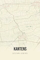 Retro Dutch city map of Kantens located in Groningen. Vintage street map.