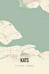 Retro Dutch city map of Kats located in Zeeland. Vintage street map.