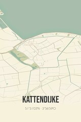 Retro Dutch city map of Kattendijke located in Zeeland. Vintage street map.