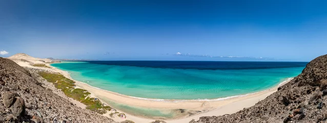 Tableaux sur verre Plage de Sotavento, Fuerteventura, Îles Canaries Panorama de Playa de Sotavento et Playa del Slamo auf Fuerteventura
