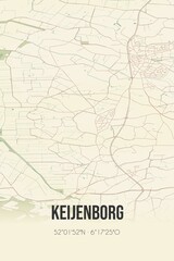 Retro Dutch city map of Keijenborg located in Gelderland. Vintage street map.