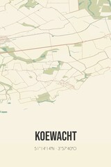 Retro Dutch city map of Koewacht located in Zeeland. Vintage street map.