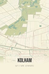 Retro Dutch city map of Kolham located in Groningen. Vintage street map.