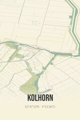 Retro Dutch city map of Kolhorn located in Noord-Holland. Vintage street map.