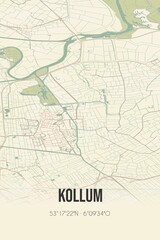 Obraz premium Retro Dutch city map of Kollum located in Fryslan. Vintage street map.
