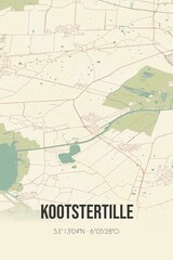 Retro Dutch city map of Kootstertille located in Fryslan. Vintage street map.