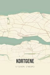 Retro Dutch city map of Kortgene located in Zeeland. Vintage street map.