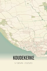 Retro Dutch city map of Koudekerke located in Zeeland. Vintage street map.