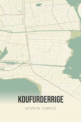 Retro Dutch city map of Koufurderrige located in Fryslan. Vintage street map.