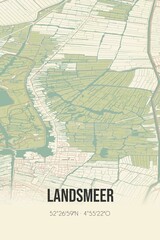 Retro Dutch city map of Landsmeer located in Noord-Holland. Vintage street map.