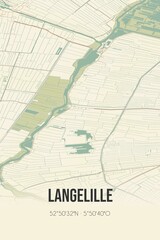 Retro Dutch city map of Langelille located in Fryslan. Vintage street map.