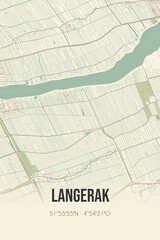 Obraz premium Retro Dutch city map of Langerak located in Zuid-Holland. Vintage street map.