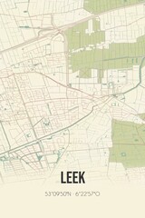 Retro Dutch city map of Leek located in Groningen. Vintage street map.