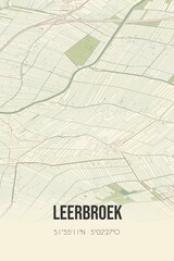 Retro Dutch city map of Leerbroek located in Utrecht. Vintage street map.