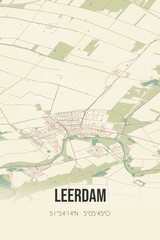 Retro Dutch city map of Leerdam located in Utrecht. Vintage street map.