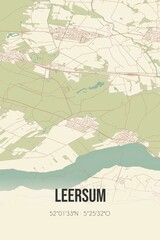 Retro Dutch city map of Leersum located in Utrecht. Vintage street map.
