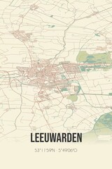 Obraz premium Retro Dutch city map of Leeuwarden located in Fryslan. Vintage street map.