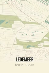 Retro Dutch city map of Legemeer located in Fryslan. Vintage street map.